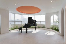 . . 여유있는 공간에서 오렌지포인트 컬러와 그린의 플랜트로 공간의 쾌적함을 주는 연주홀입니다☺️ . . #피아노학원인테리어 #음악학원인테리어