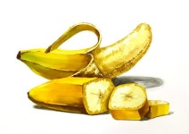 기초디자인 바나나 채색 과정작 - 2020 | 바나나, 과일, 수채화 과일