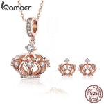 Rose Gold 925 Sterling Silver Diamond Crown Pendant Necklace and Earrings Set(이미지 포함) | 귀걸이, 보석