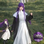 애니메이션 펀 코스프레 Frieren 의상 가발 롱 드레스 코트 트렌치 여성 남성 할로윈 파티 카니발 의상 합성 보라색 머리카락