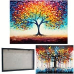 Temu｜1pc Framed Abstract Canvas Print Poster, Colorful Tree Of... Pour Salle… | 벽화 아이디어, 추상 캔버스, 월 아트
