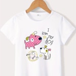 Temu｜I Love My Dog Print 100% Cotton Short Sleeve T-shirt Comfy Breathable Pullover Tees For Girls Summer Temu｜I LOVE MY DOG... 