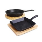 이랜드 인덕션 겸용 무쇠주물 그릴팬 2종 세트, 혼합색상, 사각팬 19cm + 원형팬 21cm + 우드받침 2p/주방용품/ 평점:90/ 후기(80) - 2020... 
