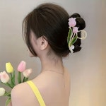 Elegant Tulip Alloy Shark Clip Imitation Pearl Large Grab Clip Female Back Head Plate Hair Claw Clip Hair Accessory Guardado... 