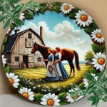 Temu｜소박한 농장 풍경 알루미늄 호일 조각 예술 - 빈티지 스타일 8x8 인치 둥근 장식 플레이트 집, 바, 카페... 