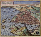 Map of Marseille in 1575, in the foreground Notre-Dame de la Garde fort. Braun and Hogenberg, Civitates Orbis Terrarum, II-12... 