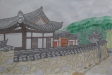 괴산 봉서재, Bongseojae, watercolor pencils with water