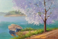 나룻배풍경 #자작나무)/oil painting /artist/Shin Jaeheung gallery/신재흥 미술작품(밴드) 폰: 010 9595 4853 ,서양화
