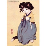 신윤복의 미인도를 고양이로 그려 본 ‘미냥도’입니다. 😉 #흑요석 #우나영 #한복 #동물풍속도 #신윤복 #미인도 #미냥도 #일러스트... 