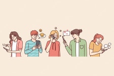 스마트폰을 사용하여 온라인으로 문자 메시지를 보내는 사람들 | 프리미엄 벡터 | Graphic art, Graphic, People