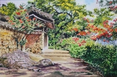 #수채화 #풍경 #고택 #한옥 #배롱나무꽃 #미술 #koreaatist #watercoloronpaper #watercolorillustrations #watercolorlandscapepaintig