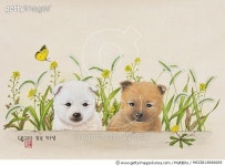 제목 : 봄날 친구랑 (2010년)소재 : 일러스트작품사이즈 : 40x26cm(㎝)작품 설명 : 봄날 친구랑 | Asian dogs, Teddy bear, Animals