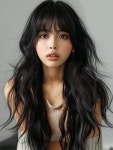 일상용 인공 두피와 직각뱅이가 있는 긴 컬리 위브 화학 섬유 헤어 Long Curly Wig With Straight Bangs Woven Chemical... 