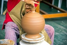Icheon, South Korea - April 30, 2017: A man making pottery at a ceramics festival | 사진