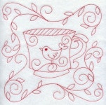Teacup 2 (Redwork) design (G9206) from www.Emblibrary.com | 자수 도안, 퀼트, 퀼트패턴