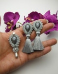 komplet biżuterii soutache, siwe kolczyki sutasz | 악세사리, 매듭, 비즈