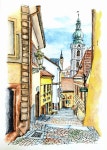 펜드로잉 수채화, 체코의 오솔길 그리기, Chesky Krumlov trail