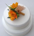 Ivory Rose, Pearl & Golden Silk Sunflower Wedding Cake Spray in 2020 | Sunflower wedding cake