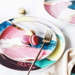 Abstract Watercolor Dinner and Serving Plates - Style B / 2 Plate Set - 1 x 8 + 1 x 10 Abstract Watercolor Dinner and Serving... 