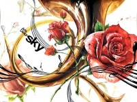 홍대스카이: 기초디자인 제안작! 장미+호른+악보