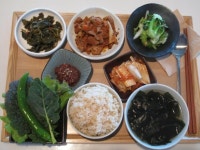 2012년 8월25일 토요일 그때그때밥상입니다. 깻잎무침, 제육볶음, 청경채나물, 배추김치, 쌈장, 특수야채쌈, 현미밥, 북어미역국입니다. | 깻잎... 