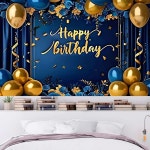 Temu｜다용도 생일 축하 문 배너 - 전원 필요 없음, 폴리에스터, 네이비 블루 & 골든 파티 장식, 사진 배경에... 