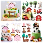 LaVenty 농장 생일 장식 농장 생일 장식 농장 생일 장식 암소 돼지 치킨 케이크 동물 토퍼