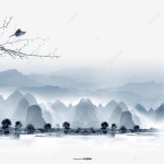 수묵 산수, 잉크, 풍경, 장식 PNG 일러스트 및 PSD 이미지 무료 다운로드 - Pngtree