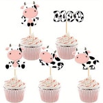 10Pcs 암소 컵케익 Toppers 반짝이 농장 동물 Moo 케이크 테마 베이비 샤워 생일 파티 케이크 장식 용품 추천