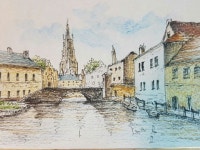 펜으로 그리고 수성 색연필로 채색