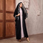 중동 이슬람 패션 카디건 아랍 Abaya 새로운 블랙 슬림 맞는 수 놓은 장식 박쥐 슬리브 수 놓은 Headscarf