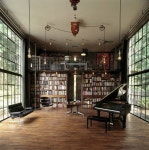 Great space!; grand piano; windows; bookshelves; library/ Theres a pole!! | 집 서재, 음악실