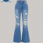 Temu|헤이진스 트렌디 디스트레스 플레어 청바지 (스트레치 포함) - 십 대 소녀용 HEY+JEANS Jeans acampanados...