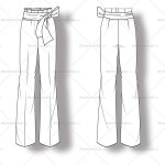 Womens flared trouser pant fashion flat vector template with belt that ties into a bow in the front. | 옷 만들기 도안