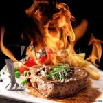 Grilled meat with fire flames | 스테이크, 불