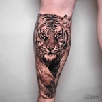 Black and Grey Tiger 블랙앤그레이 종아리 호랑이 타투