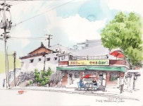 어반스케치 작가 윤코❤ urbansketchers on Instagram: “덕은동벽화마을 산마루슈퍼 드라마촬영지 서울근교 가볼만한 곳 요즘 날씨가 좋아서... 