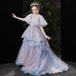 Girl's Dresses 2022 Long Path Prom Tulle Bride Maid Children's Clothing Girls' Princess Party Wedding Dress G220523... 