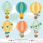 Baby animals in hot air balloons, digital clip art set - 2020 | 어린이집 꾸미기, 유치원 생일, 귀여운 아이디어