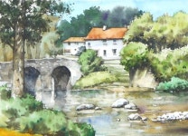 Landscape Watercolor (sketch & color mixing process) NAMIL ART 풍경 수채화 - 마을 건너 (스케치 & 칼라 혼합 과정)남일수채화