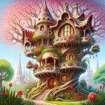 캔버스 아트 (긴장 완화, 판타지 장소 테마 홈 장식, 초보자 친화적) 마법의 나무 위의 성 다이아몬드 페인팅 키트 - 5D 라운드... 