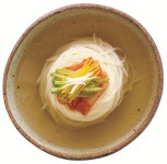 janchi guksu (잔치국수)  Banquet Noodles Noodles in hot anchovy broth with colorful garnishes. Typically served at weddings, birthdays... 