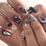 BABALAL Valentines Press on Nails Medium Almond Fake Nails Black... 2024 | 가짜 손톱, 아크릴 네일, 발렌타인데이 네일