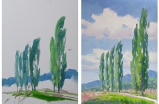 야외스케치 ㅡ 미루나무 풍경( 진천 백곡천)/ oil painting - 2021