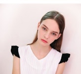 [OH MY B 오마이비] LINE FRILL STRIPE OPS - WHITE | 모델, 사진, 디자인