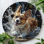 1pc 8x8인치(20x20cm) 둥근 알루미늄 사인 금속 사인 웰시 코기 빈티지 아트 사인 벽 장식 가정 정원 사무실... 