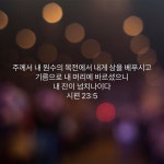 주께서 내 원수의 목전에서 내게 상을 베푸시고 기름으로 내 머리에 바르셨으니 내 잔이 넘치나이다 (시편23편5절)