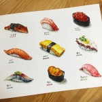 Pin page 903 Likes, 24 Comments - watercolor food painting&#x2F;맛있는그림 (@dalgura) on Instagram: “초밥 모듬..이렇게... 