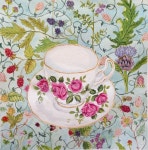 Teacup & Botanicals, Original Watercolour Painting, Framed | 수채화, 색연필