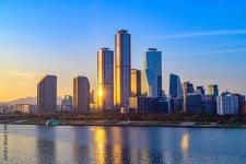 일출 시간에 촬영한 서울 여의도 도시 풍경 스톡 사진 | Adobe Stock